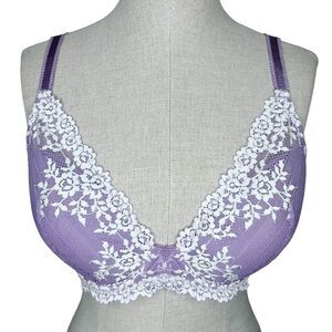 Wacoal Embrace Lace Plunge Bra sz 34DD * Lilac Purple & White T-Shirt Bra